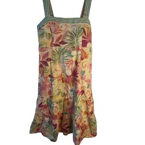 Vtg Smocked Floral Midi Picnic Summer Dress Women 10 Square Neck Spring Garden